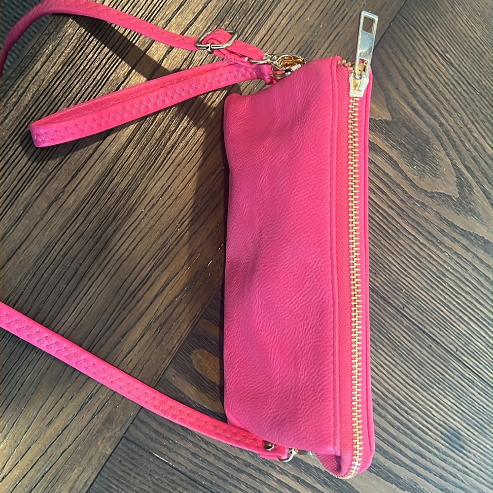 Hot Pink Pebbled Vegan Leather Crossbody Clutch Handbag - Picture 12 of 16